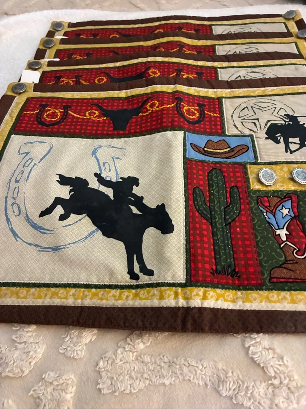 Western Rodeo Panel Fabric Placemat Set - Cowboy Boot & Rodeo Motifs